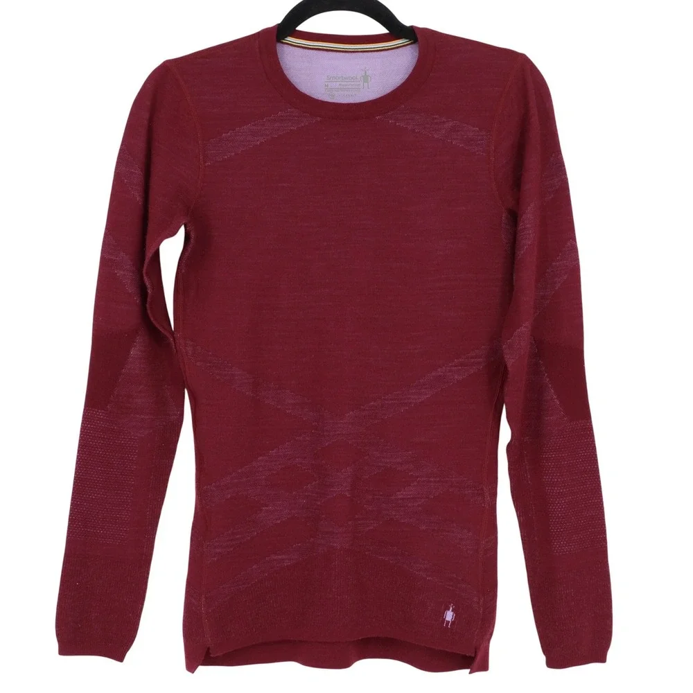 Smartwool Intraknit Merino 200 Base Layer Crew Top Size M Burgundy Long Sleeve - Picture 1 of 5